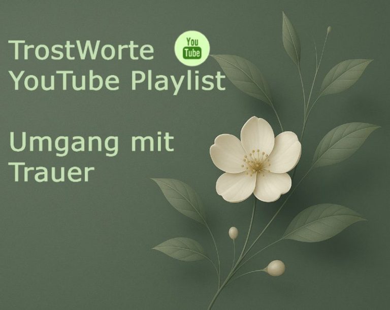 Einzeln blühende Blume auf grünem Hintergrund mit Text für eine YouTube-Playlist.