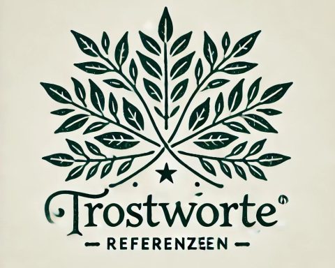 Logo mit dem Text "Trostworte" und einem Blattdesign in Grün.