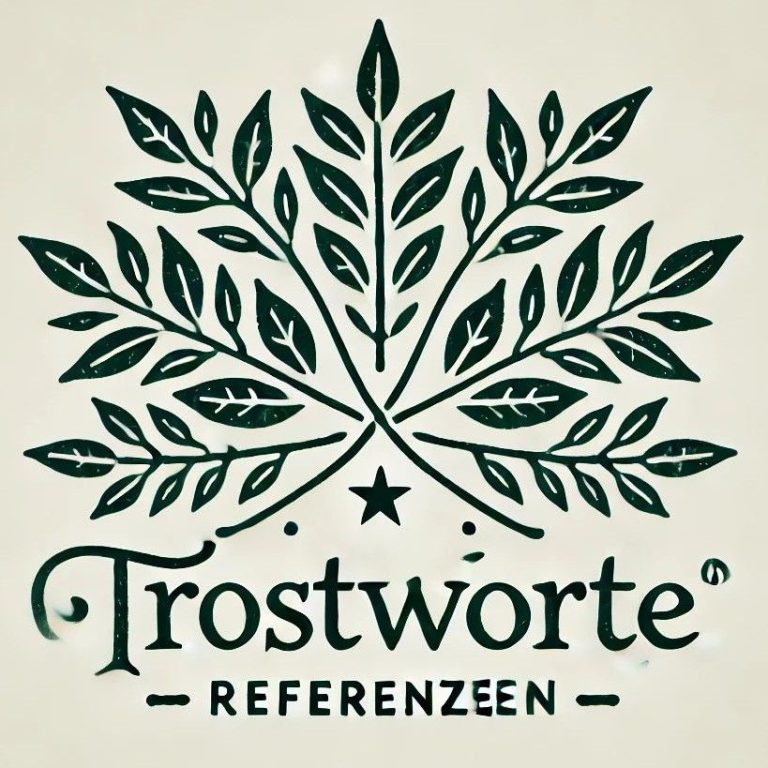Logo mit stilisierten Blättern und dem Text "Trostworte Referenzen".